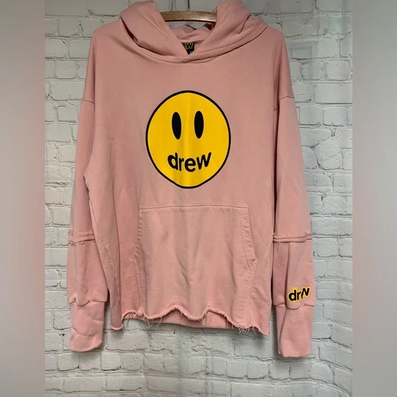 Drew House Pink Deconstructed Mascot Happy Face Hoodie Size M - Picture 3 of 9